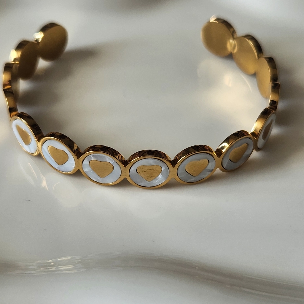 Gold Stainless Steel Heart Cuff Bracelet